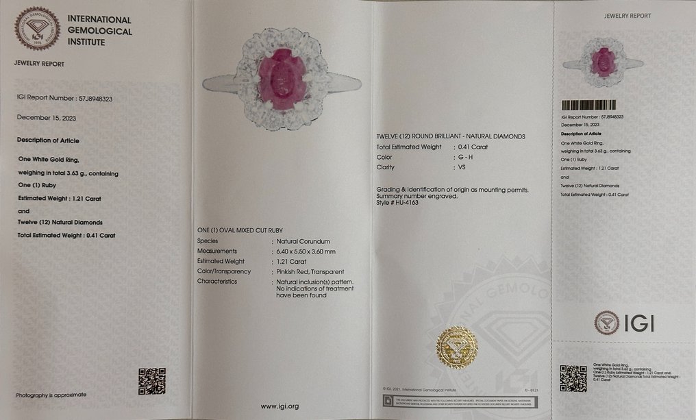 Ring - 14 kt. White gold - 1.62ct. tw. Ruby - Diamond