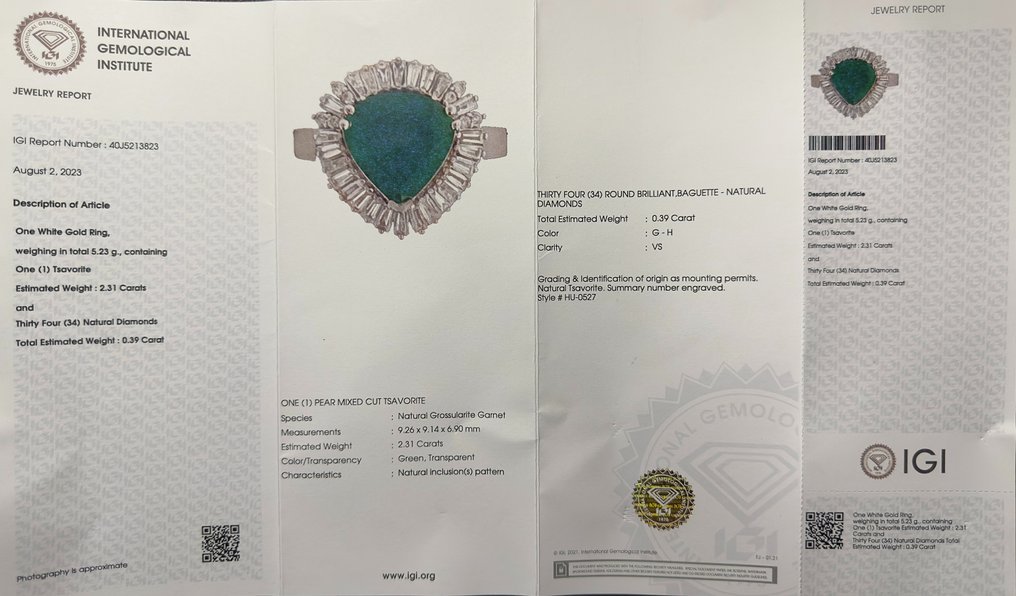 Ring - 14 kt. White gold - 2.70ct. tw. Tsavorite - Diamond - Wedding Ballerina Ring