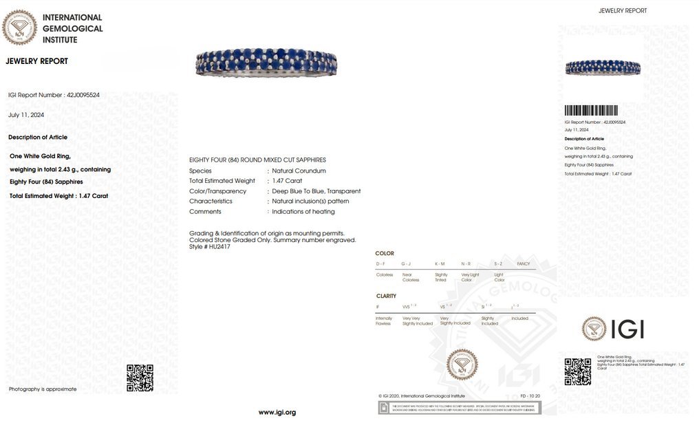 Ring - 14 kt. White gold - 1.47ct. tw. Sapphire - Deep Blue Sapphires