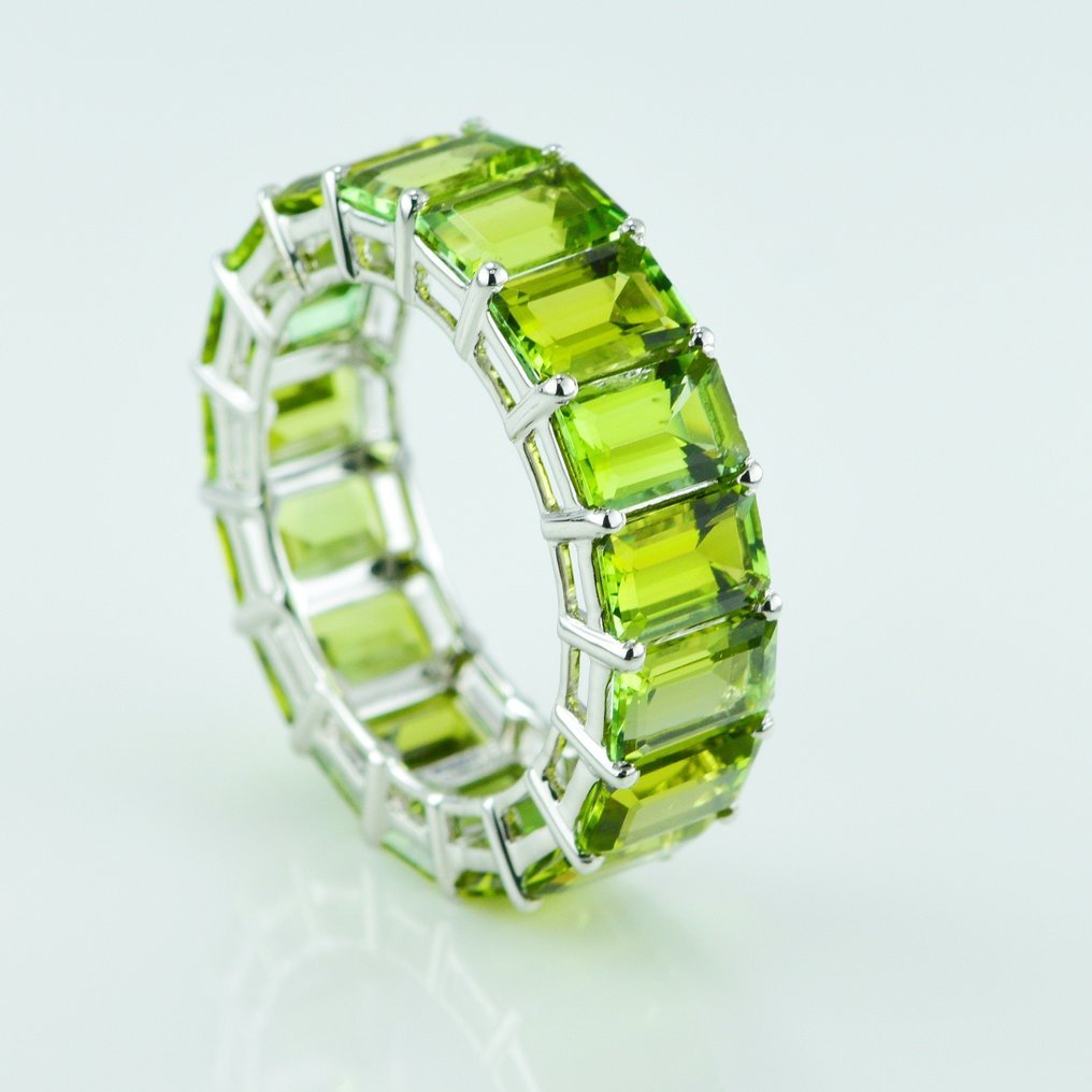 Ring - 14 kt. White gold - 8.69ct. tw. Tourmaline - Wedding band