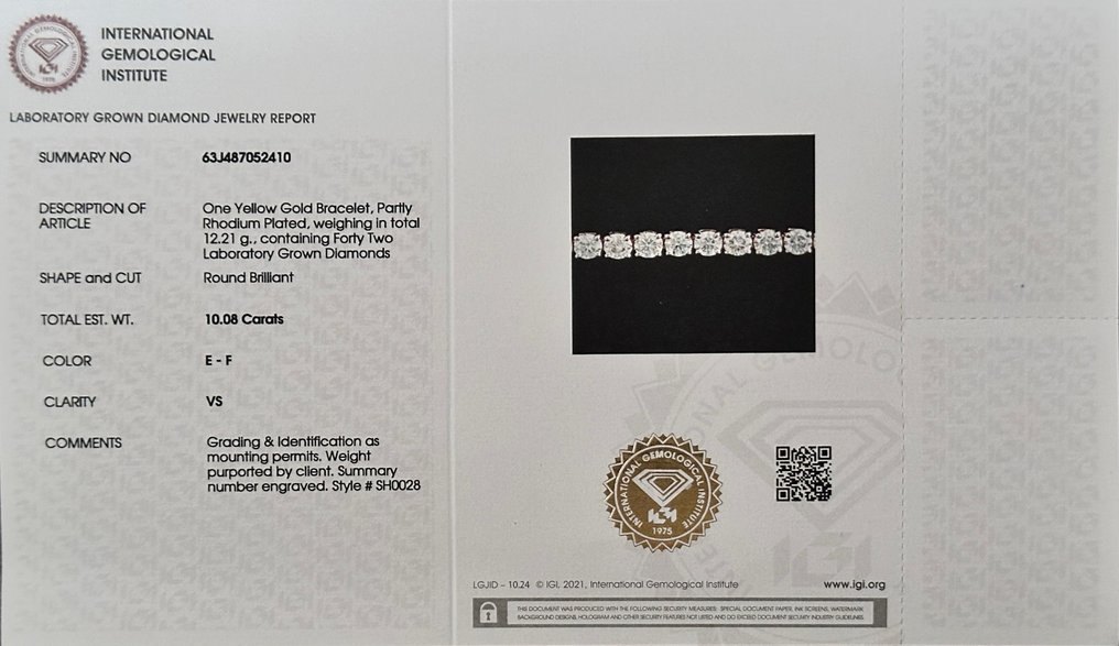 Bracelet - 14 kt. Yellow gold - 10.08ct. tw. Diamond (Lab-grown)