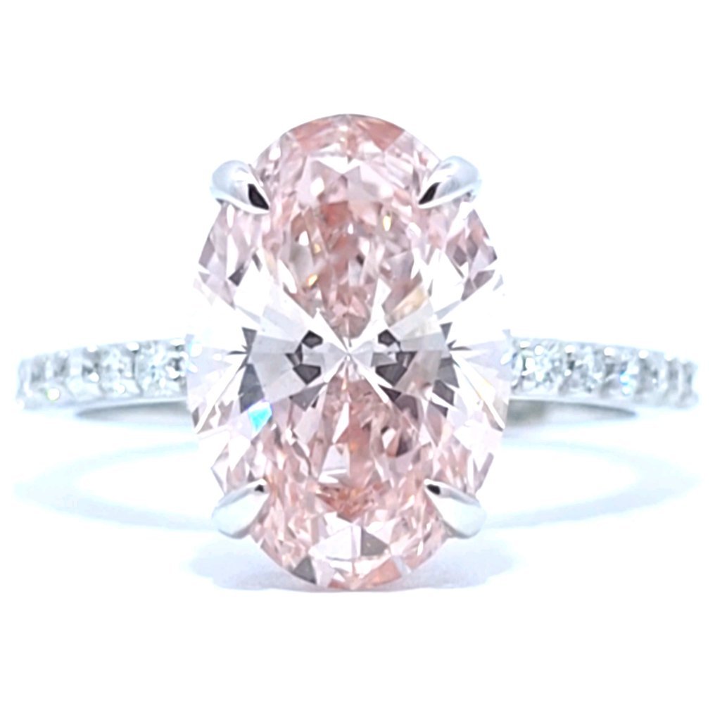Ring - 14 kt. White gold - 4.29ct. tw. Pink Diamond (Fancy coloured lab-grown diamond) - Diamond - Engagement Ring