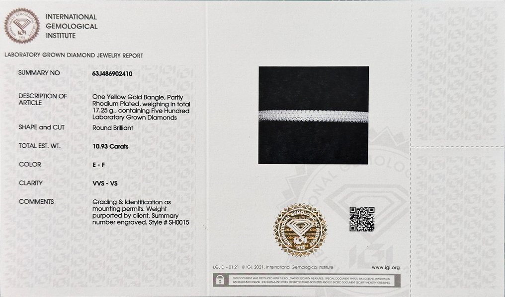 Bangle - 14 kt. Yellow gold - 10.93ct. tw. Diamond (Lab-grown)
