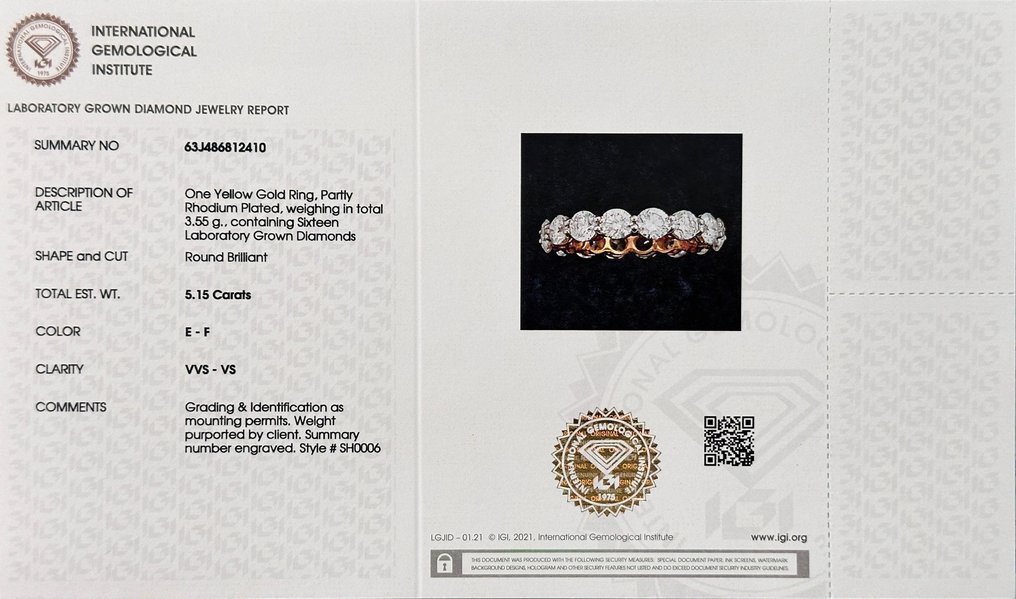 Ring - 14 kt. Yellow gold - 5.15ct. tw. Diamond (Lab-grown)