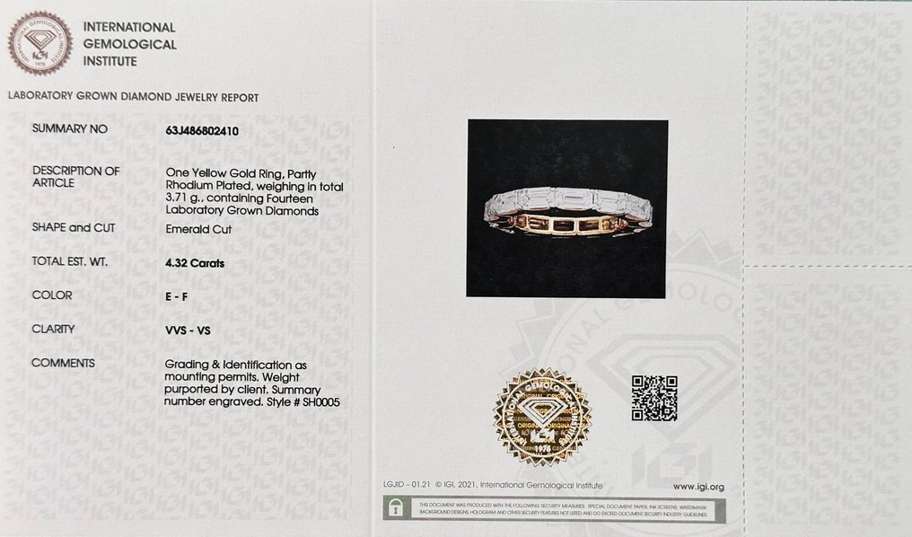 Ring - 14 kt. Yellow gold - 4.32ct. tw. Diamond (Lab-grown) - Wedding Band