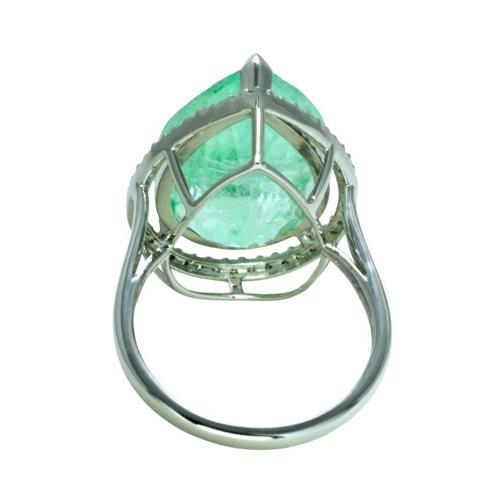 Ring Platinum - 13.00ct. tw. Emerald - Diamond - IGI - Halo Ring