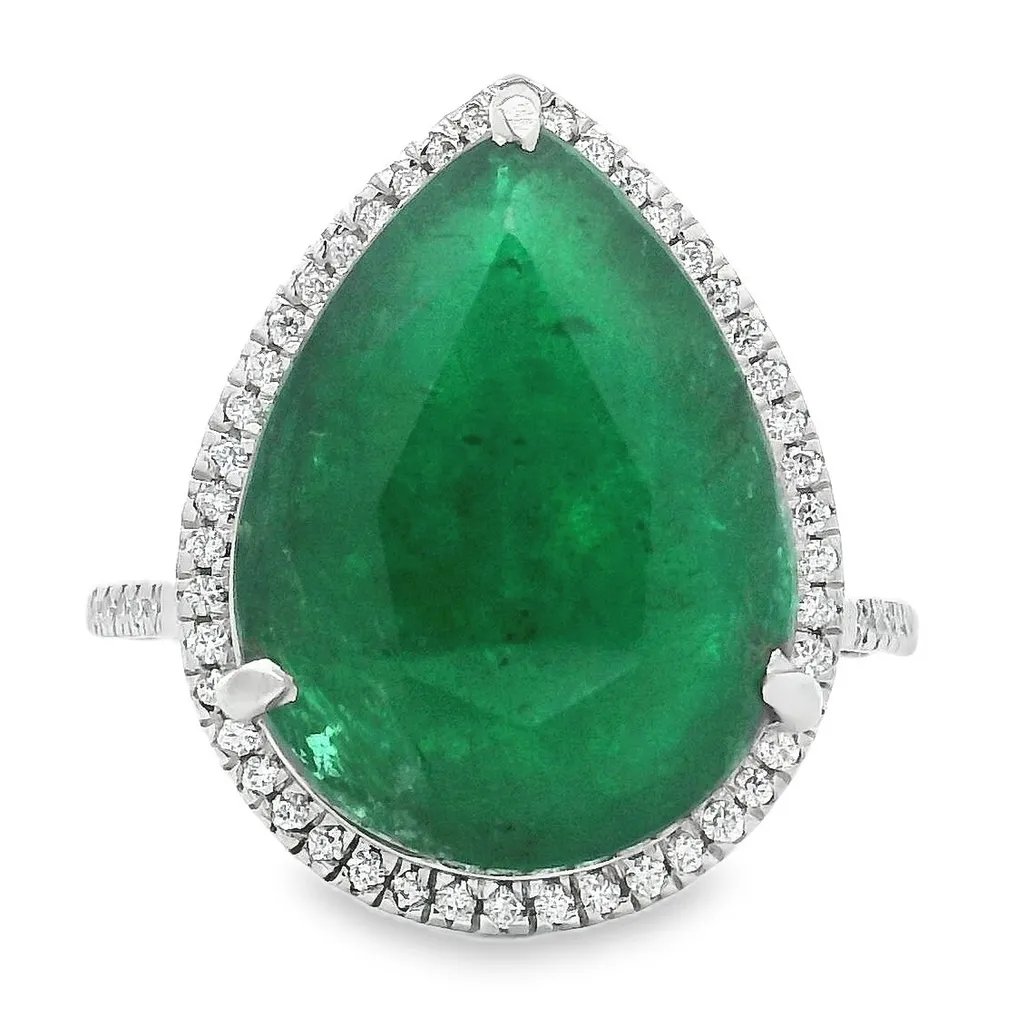 Ring Platinum - 10.46ct. tw. Emerald - Diamond - Deep Green Transparent Em