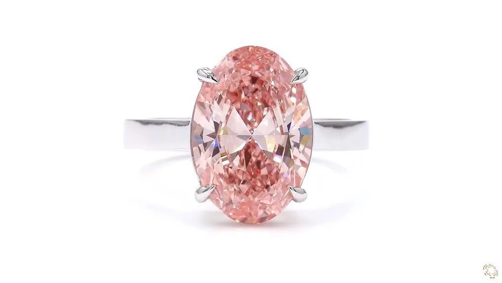 Ring - 18 kt. White gold - 5.02ct. tw. Pink Diamond (Fancy coloured lab-grown diamond) - Engagement Ring