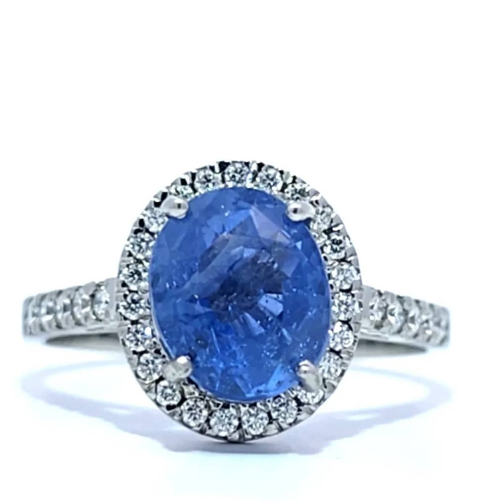 Ring Platinum - 3.55ct. tw. Sapphire - Diamond - Sri Lanka No Heat