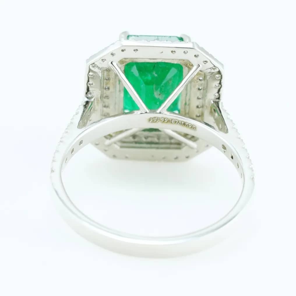 Ring Platinum - 3.51ct. tw. Emerald - Diamond - Double Halo Wedding Ring