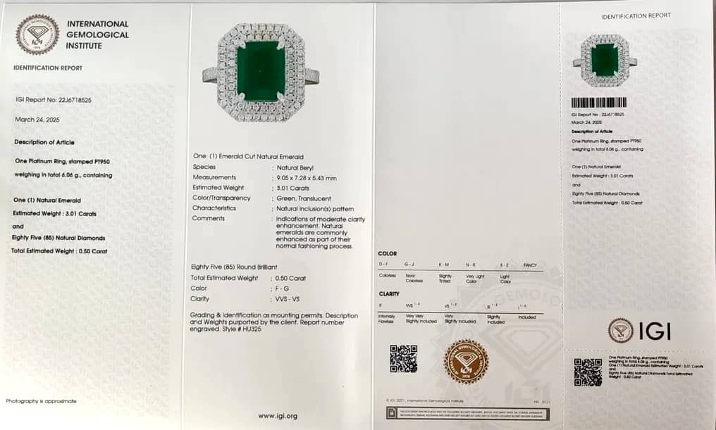 Ring Platinum - 3.51ct. tw. Emerald - Diamond - Double Halo Wedding Ring