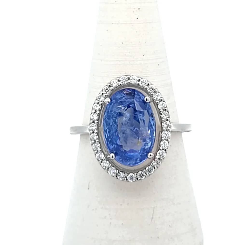 Ring Platinum - 5.84ct. tw. Sapphire - Diamond - IGI - Sri Lanka Sapphire