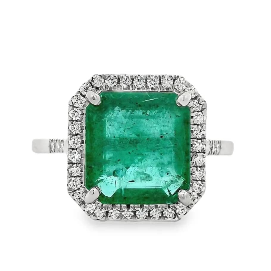 Ring Platinum - 3.24ct. tw. Emerald - Diamond - Zambia ,IGI