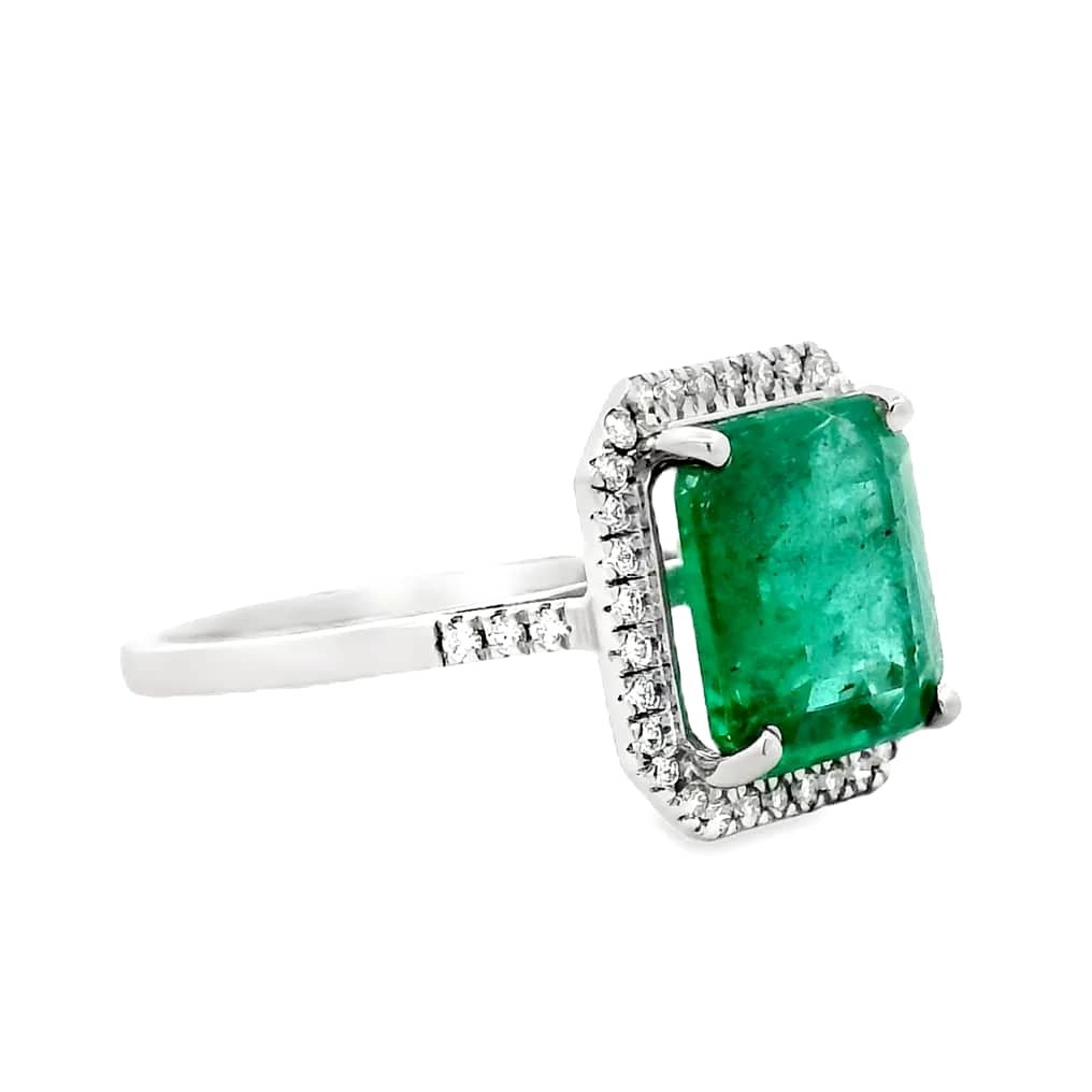 Ring Platinum - 3.24ct. tw. Emerald - Diamond - Zambia ,IGI