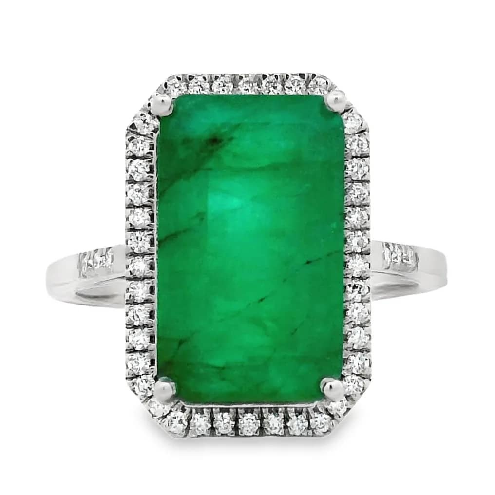 Ring Platinum - 5.78ct. tw. Emerald - Diamond - IGI - Halo Ring