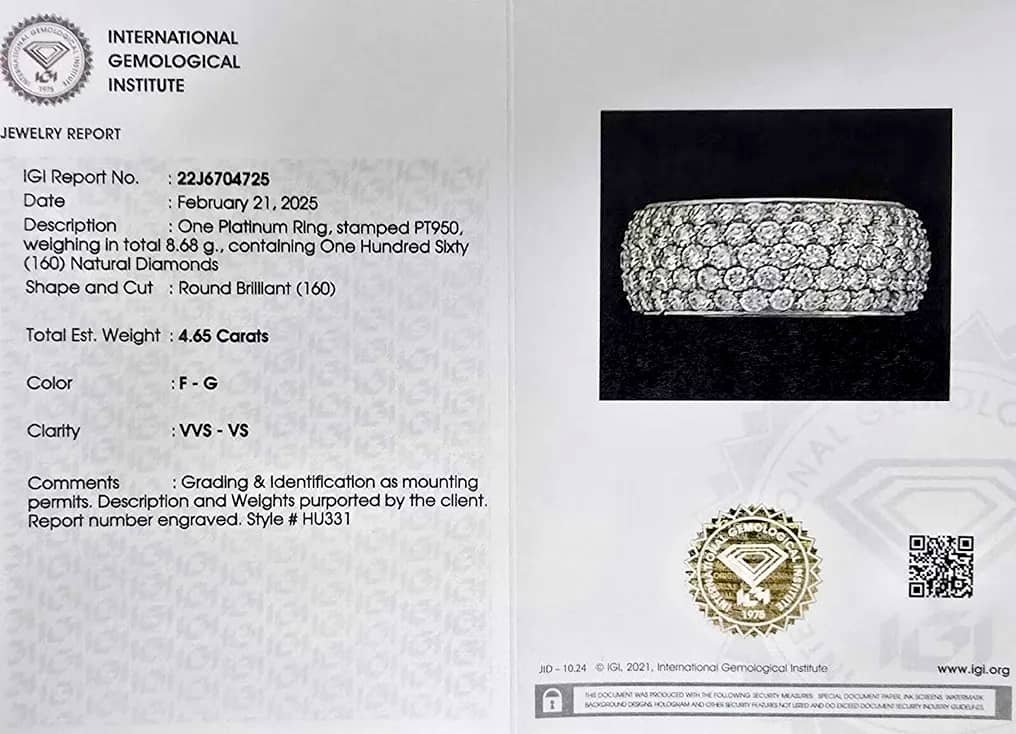 Ring Platinum - 4.65ct. tw. Diamond (Natural) - VVS-Pavé Set-Wedding Ring