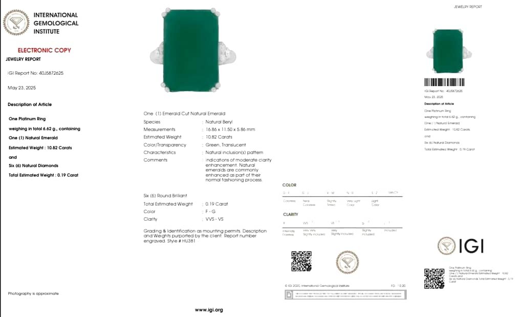 Ring Platinum - 11.01ct. tw. Emerald - Diamond