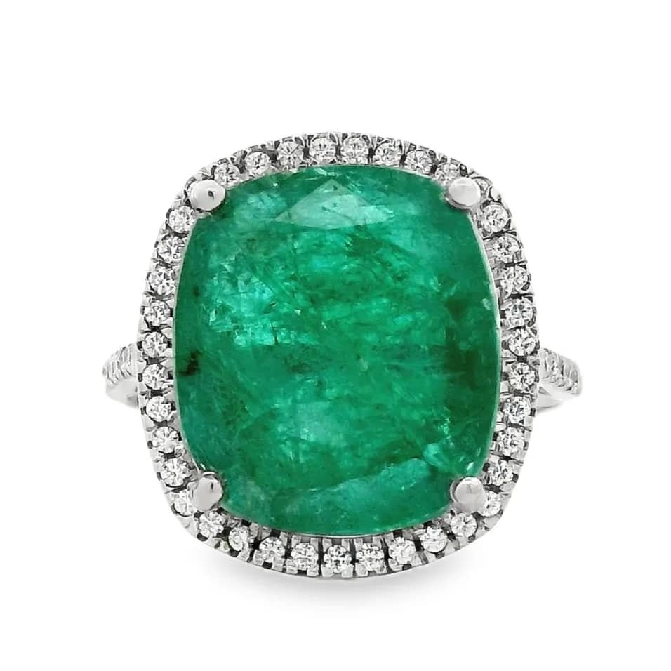 Ring Platinum - 7.46ct. tw. Emerald - Diamond - Zambia ,IGI