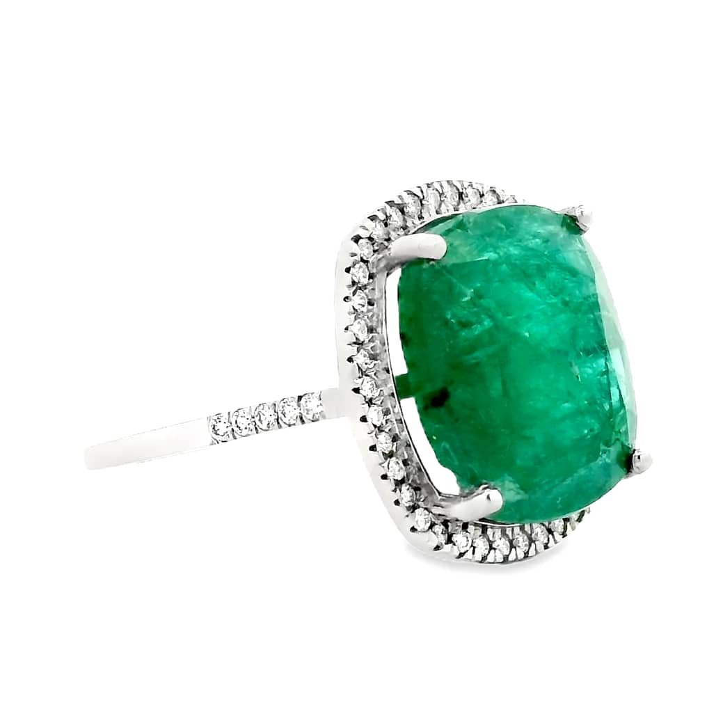 Ring Platinum - 7.46ct. tw. Emerald - Diamond - Zambia ,IGI