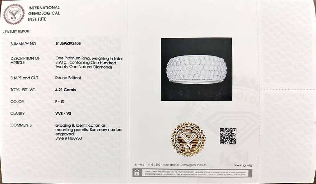 Ring Platinum - 4.21ct. tw. Diamond (Natural) - VVS-Pavé Set-Wedding Ring