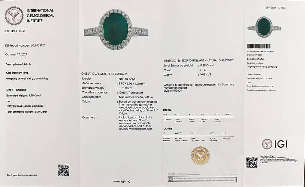 Ring Platinum - 2.04ct. tw. Emerald - Diamond - Halo Engagement Ring