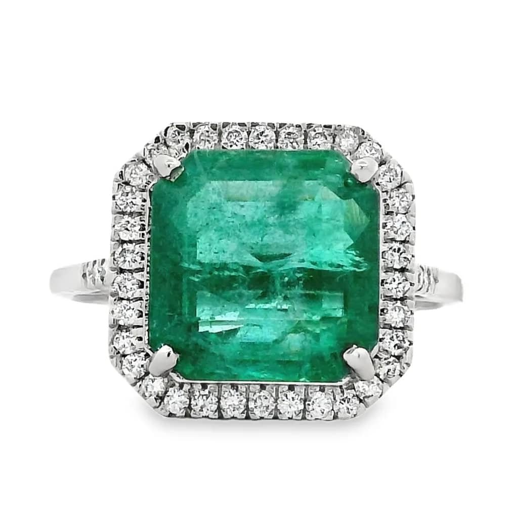 Ring Platinum - 4.26ct. tw. Emerald - Diamond - Zambia ,IGI