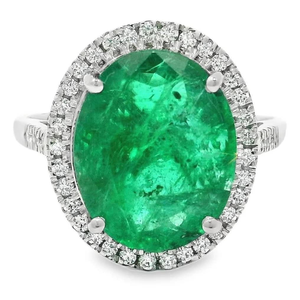 Ring Platinum - 4.49ct. tw. Emerald - Diamond - Exclusive Emerald Ring
