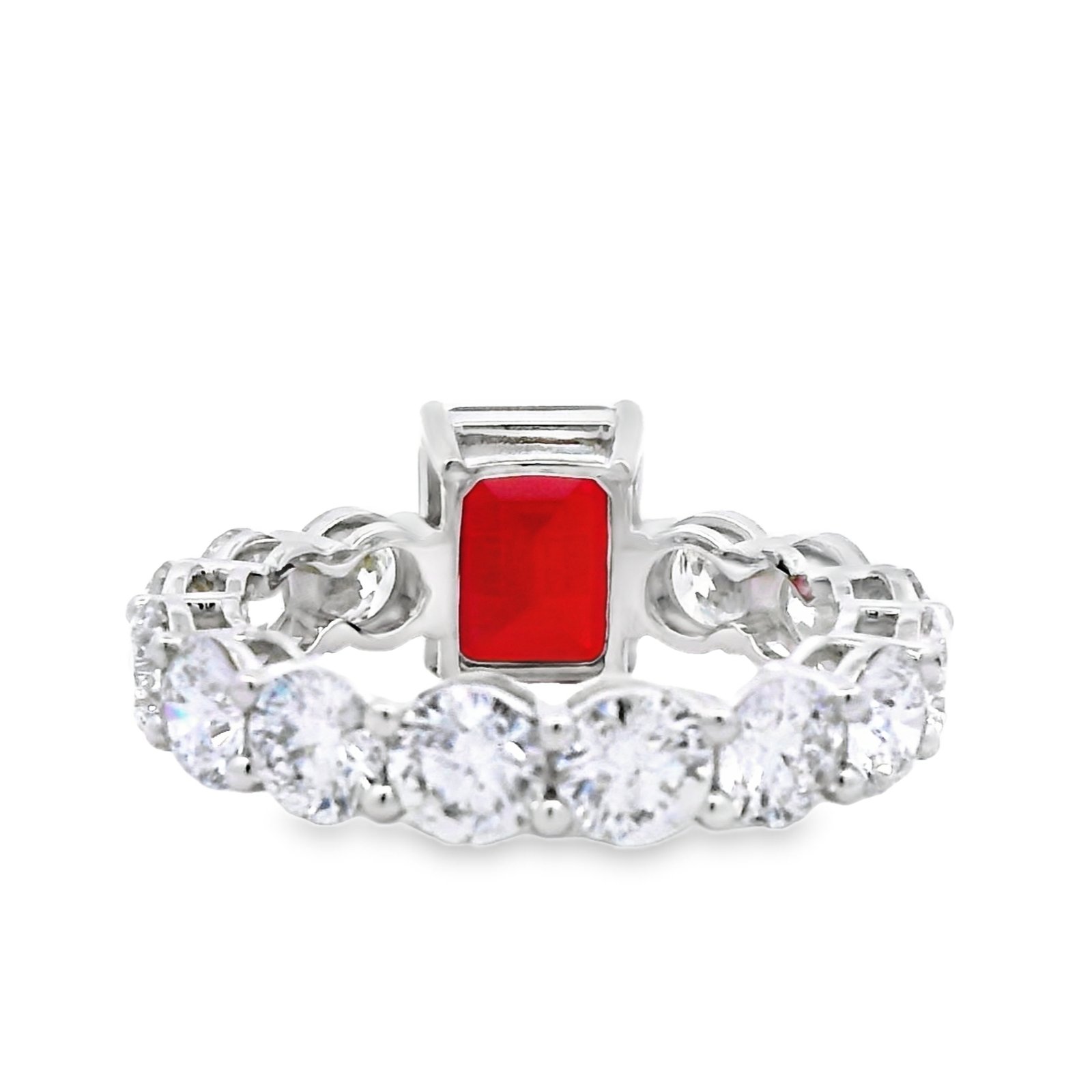 14k white gold 9.72 ct tw. lab-grown Ruby-Diamond Ring