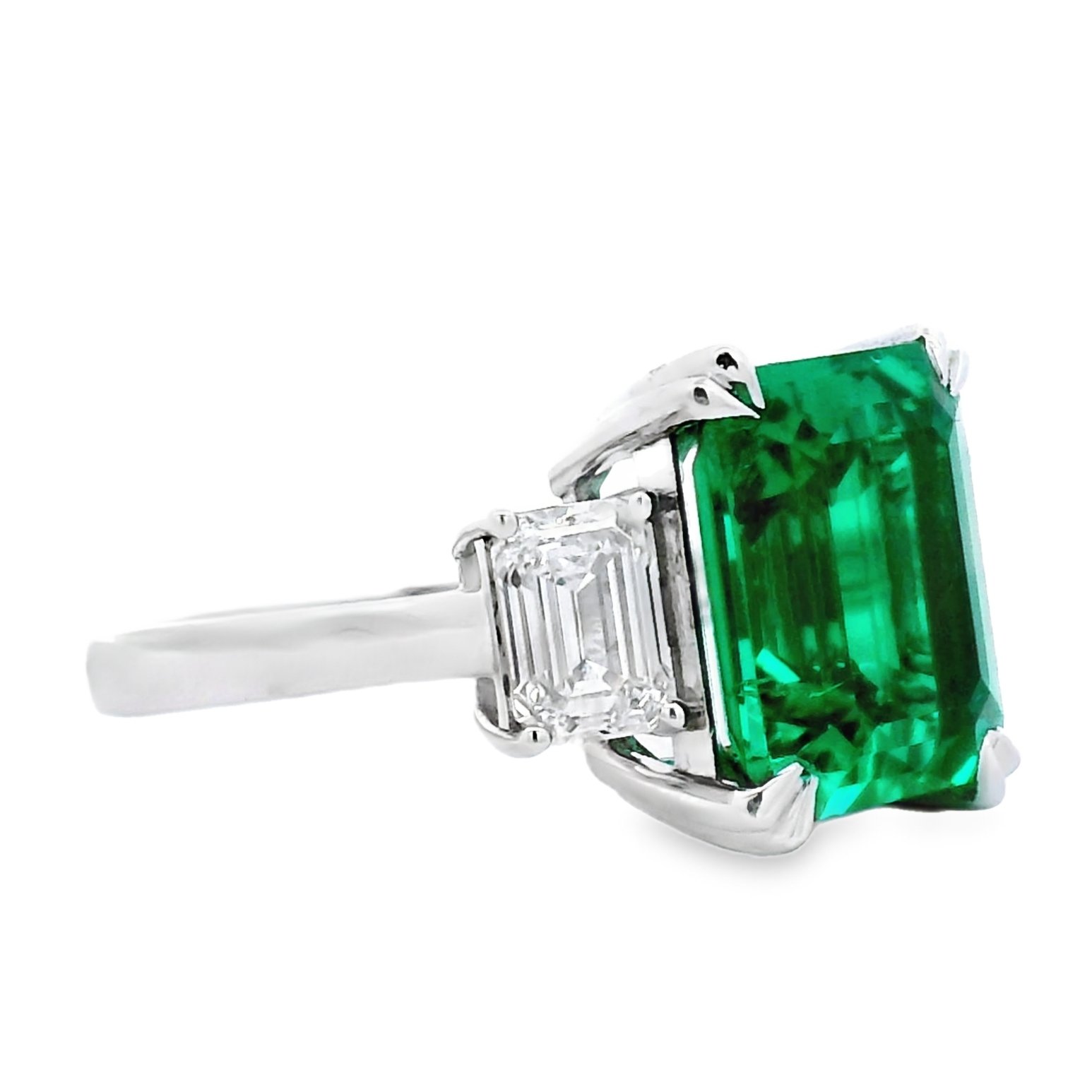 14k white gold 8.97 ct tw. lab-grown Emerald-Diamond Ring