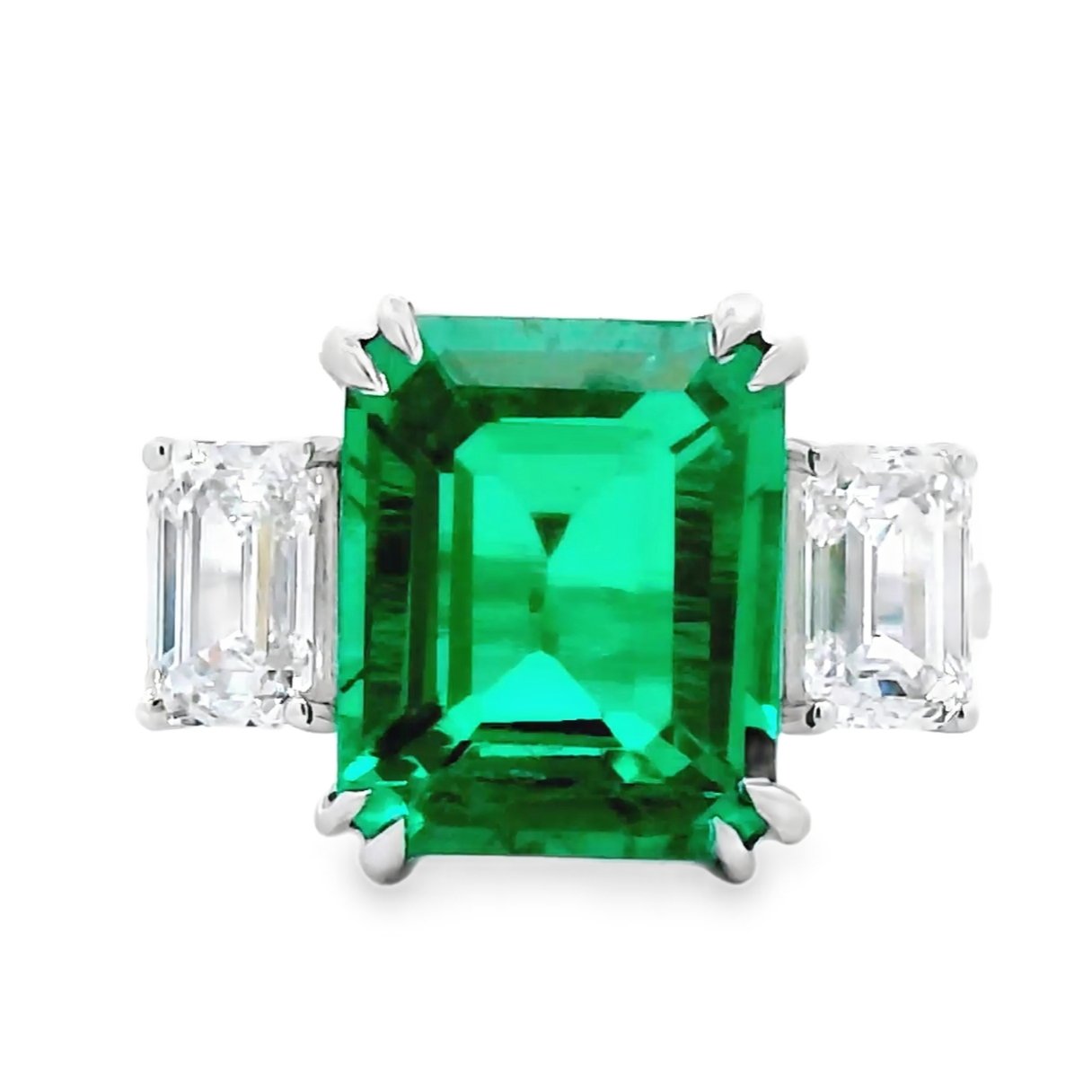 14k white gold 8.29 ct tw. lab-grown Emerald-Diamond Ring