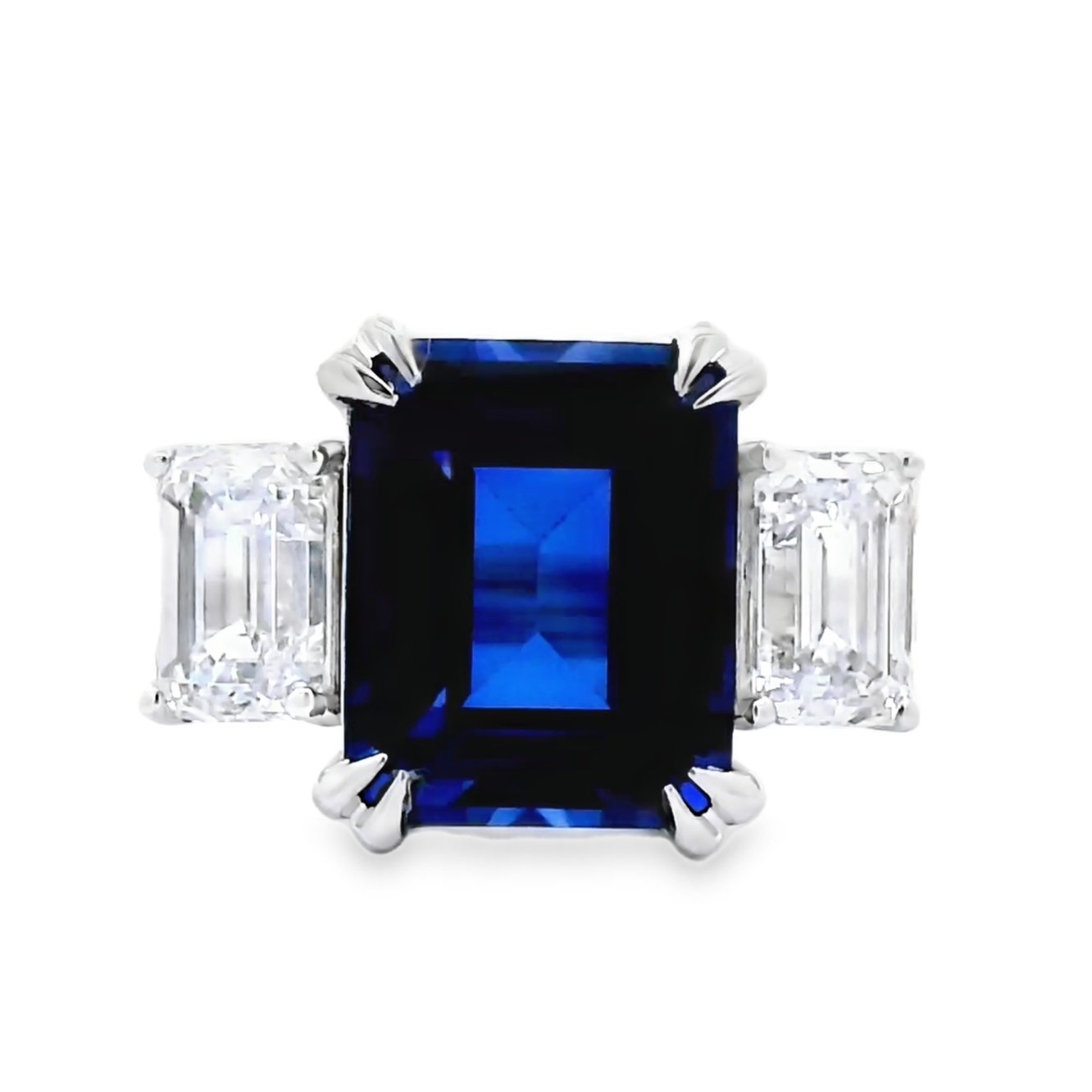 14k white gold 9.92 ct tw. lab-grown Sapphire-Diamond Ring