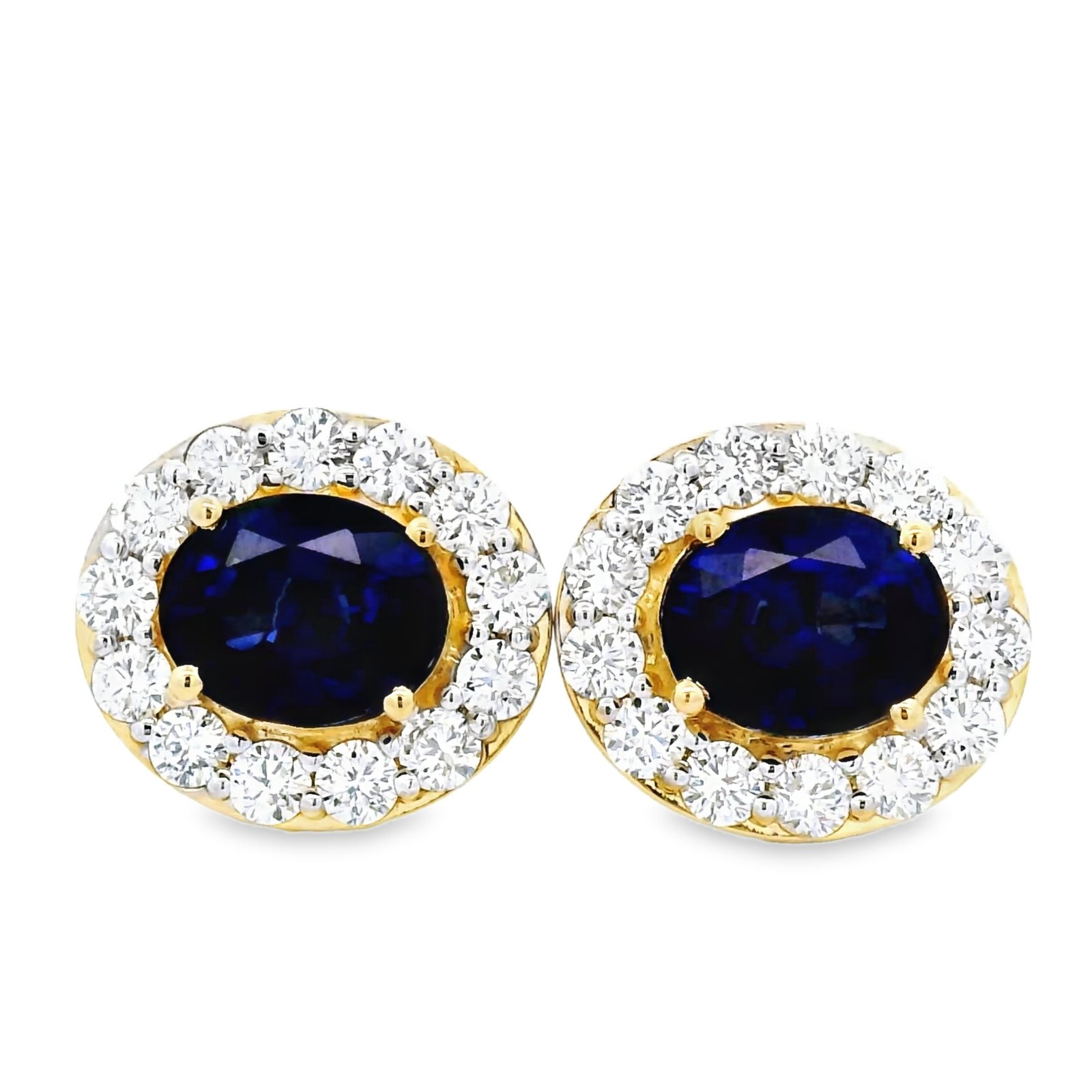 14k Yellow gold 9.45 ct tw. lab-grown Sapphire-Diamond Earrings IGI Certified