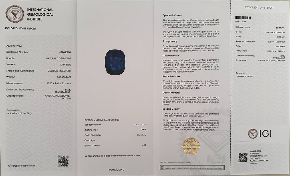 5.40 ct natural blue sapphire - sri lanka no heat IGI certified/Shri Hari Gems &amp; Jewels