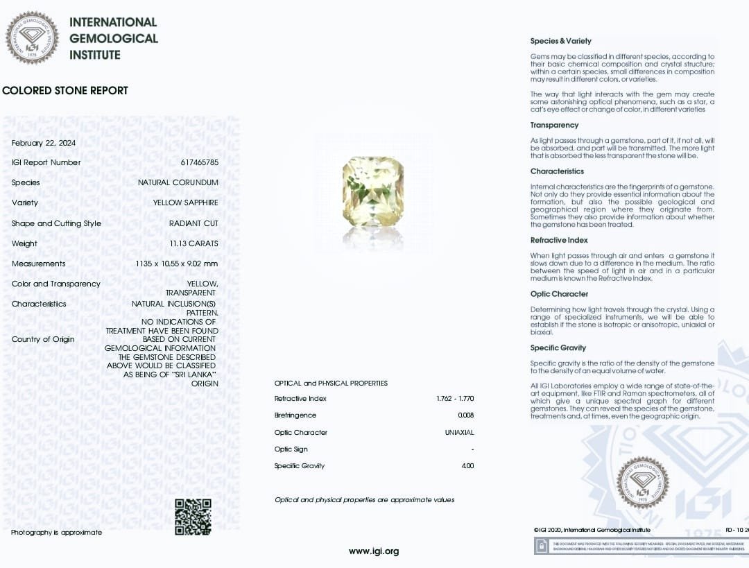 Natural Yellow Sapphire 11.13 Carat 