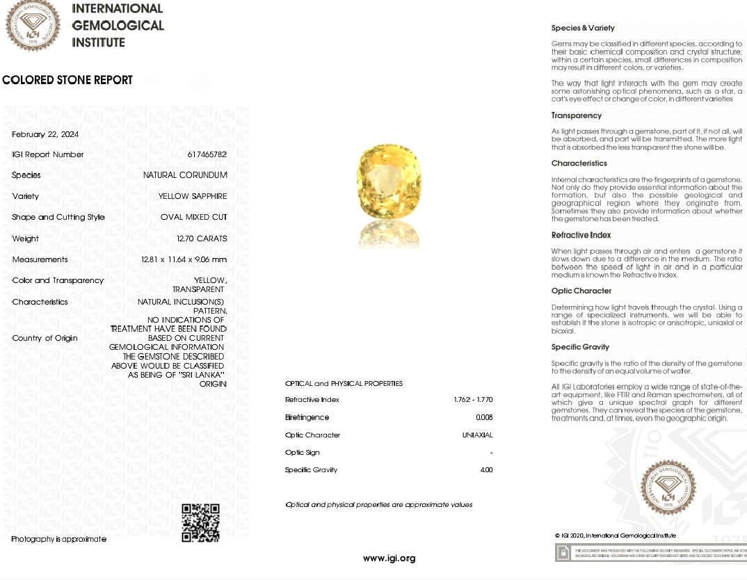 Natural Yellow Sapphire 12.70 Carat