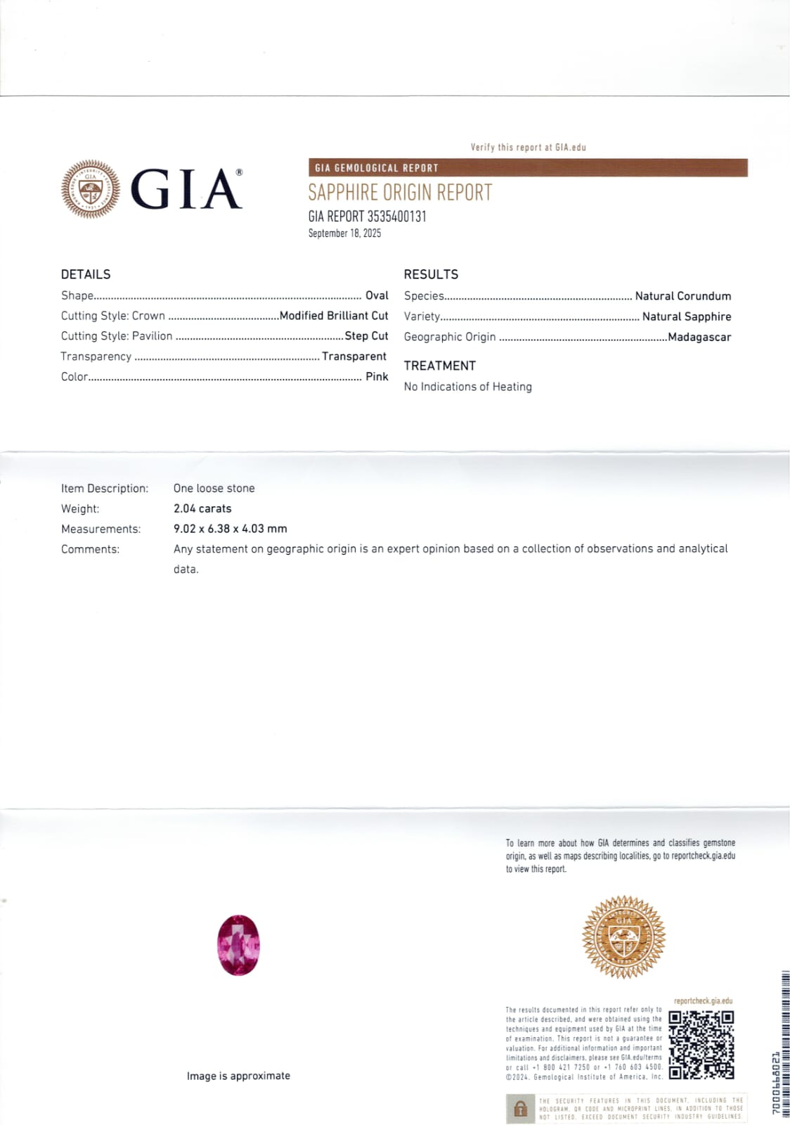 GIA certified 2.04 Carat Madagascar Natural Pink Sapphire 