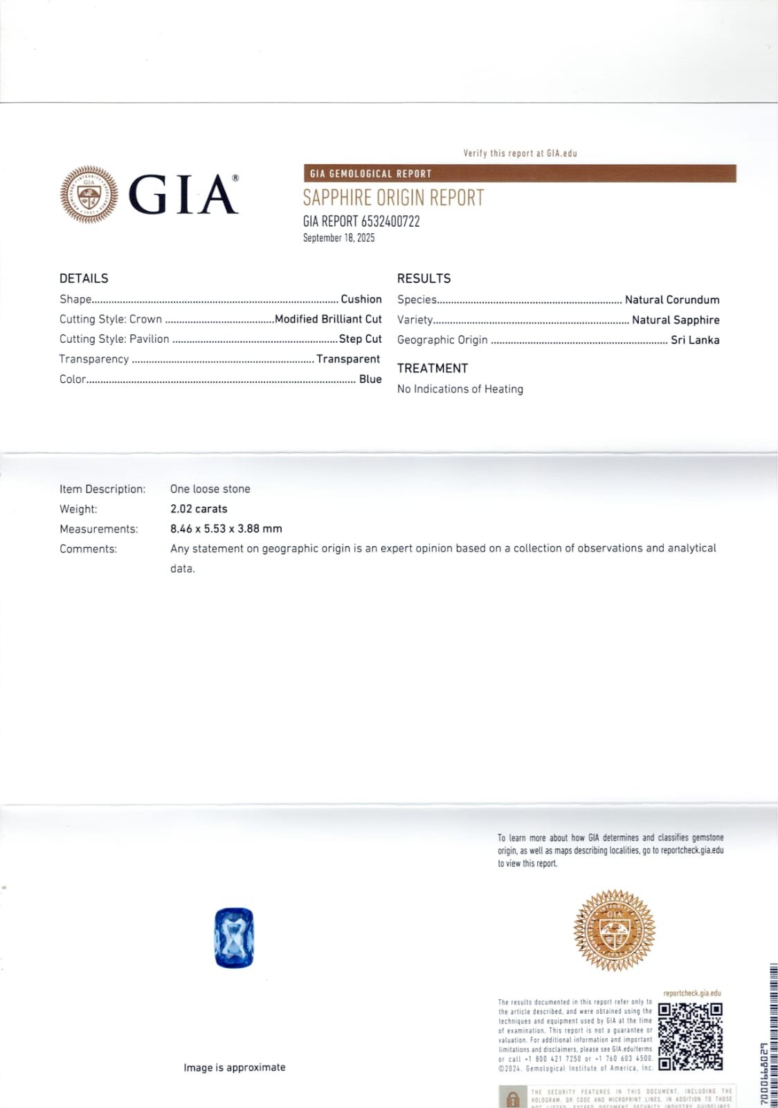 GIA certified 2.02 Carat Sri Lanka Natural Blue Sapphire 