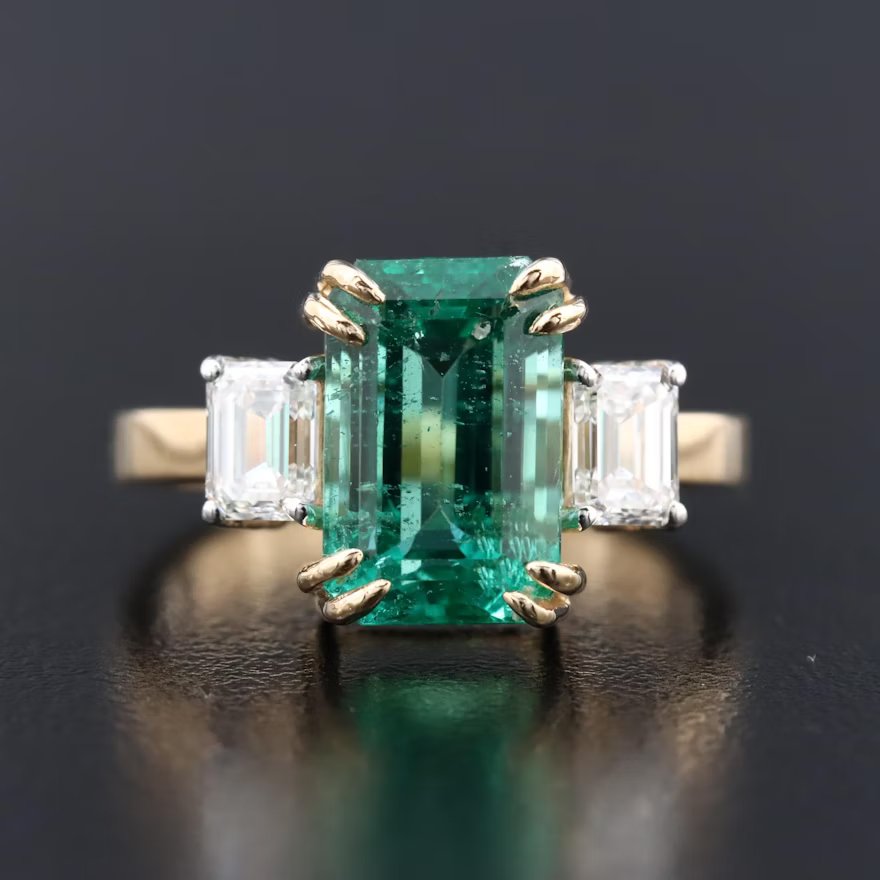 18K 4.21 CTW Zambia Emerald and 0.80 CTW Diamond Ring with GIA Reports