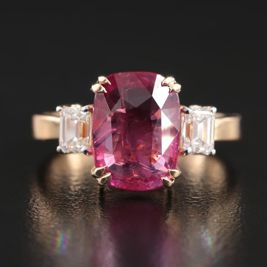 18K 4.16 CT No Heat Ruby and 0.60 CTW Internally Flawless Diamond Ring with GIA