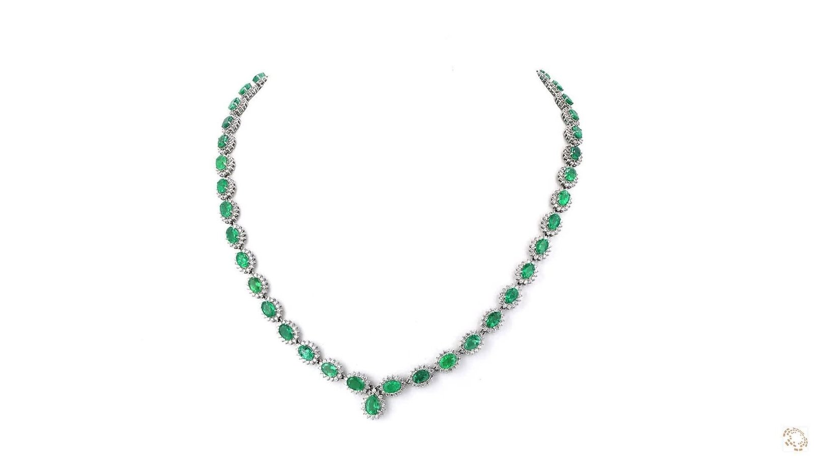 Necklace Platinum - 28.47ct. tw. Emerald - Diamond - Exclusive wedding Jewel