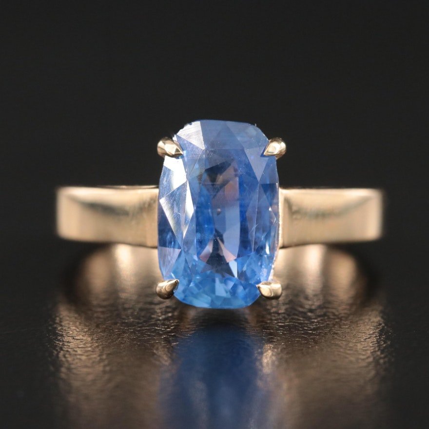 18K 4.07 CT No Heat Ceylon Sapphire Solitaire Ring with GIA Report