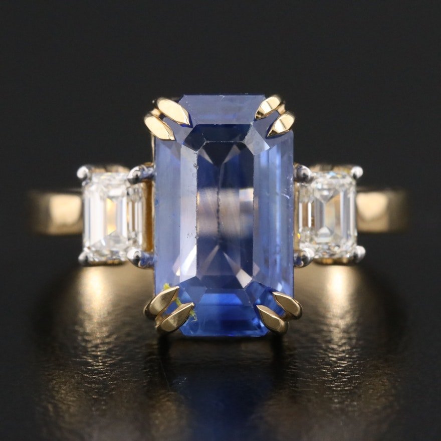 18K 5.08 CT Ceylon Sapphire and 0.60 CTW IF Diamond Ring with GIA Reports
