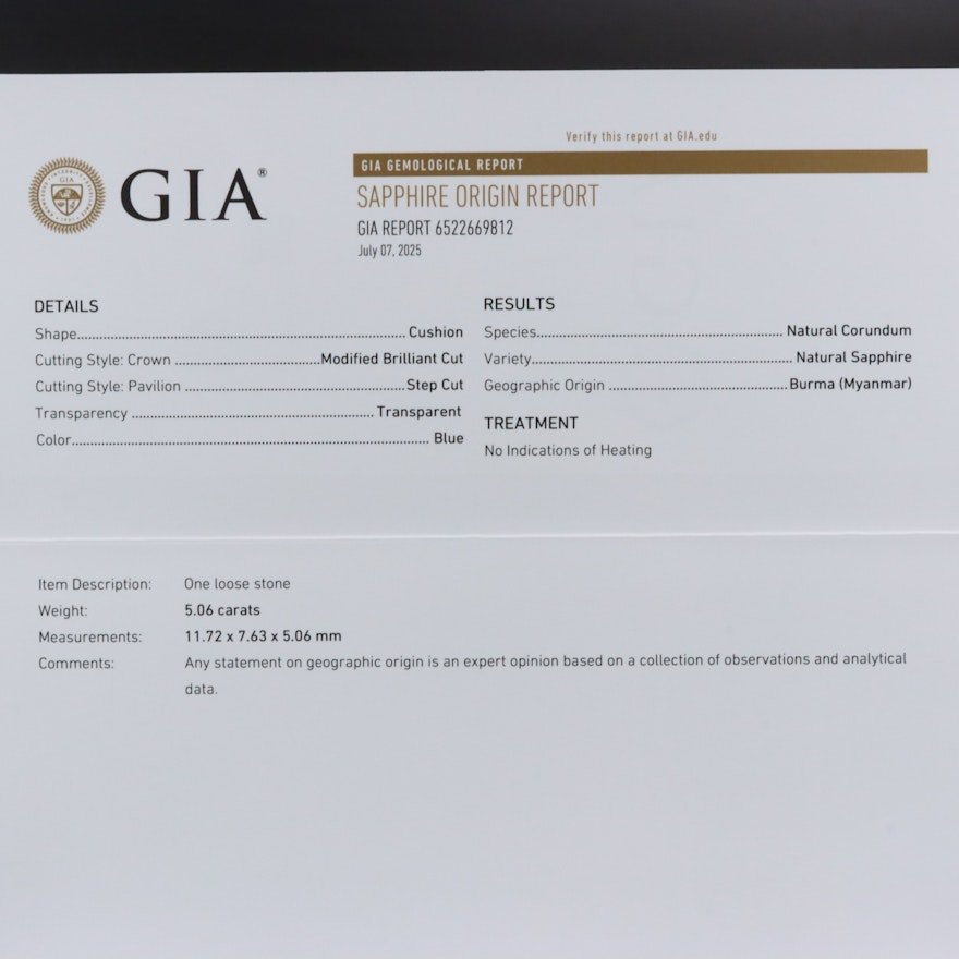 18K 5.06 No Heat Burmese Sapphire and 0.60 CTW Diamond Ring with GIA Reports