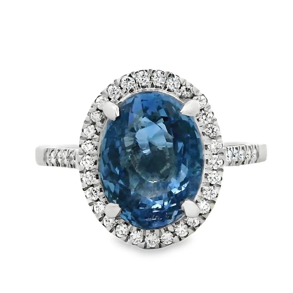 Ring Platinum - 4.61ct. tw. Sapphire - Diamond - IGI