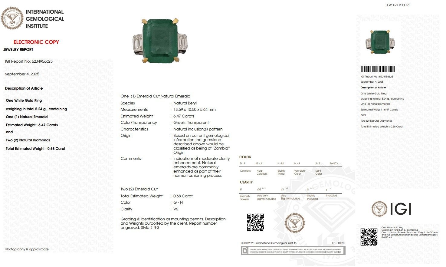Ring - 18 kt. White gold, Yellow gold - 7.15ct. tw. Emerald - Diamond - Wedding Ring