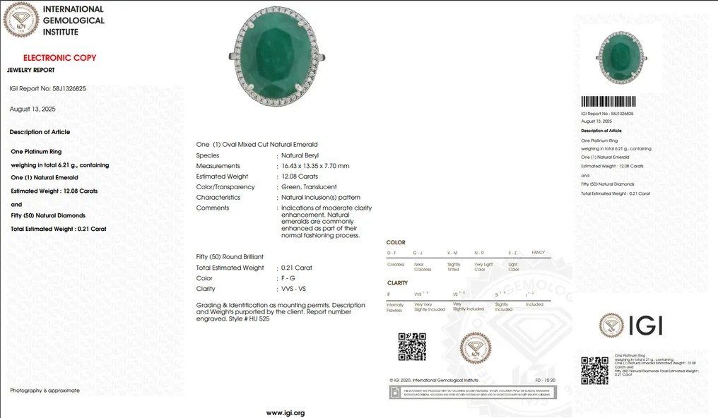 Ring Platinum - 12.29ct. tw. Emerald - Diamond