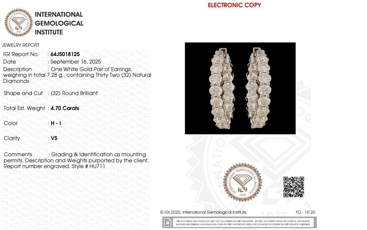 Hoop earrings - 18 kt. White gold - 4.70ct. tw. Diamond (Natural) - Inside out hoop earrings