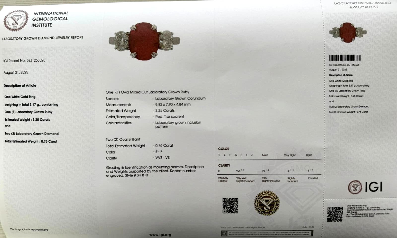 IGI Certified 4.01 ct tw. lab-grown Ruby-Diamond Ring 14k White gold