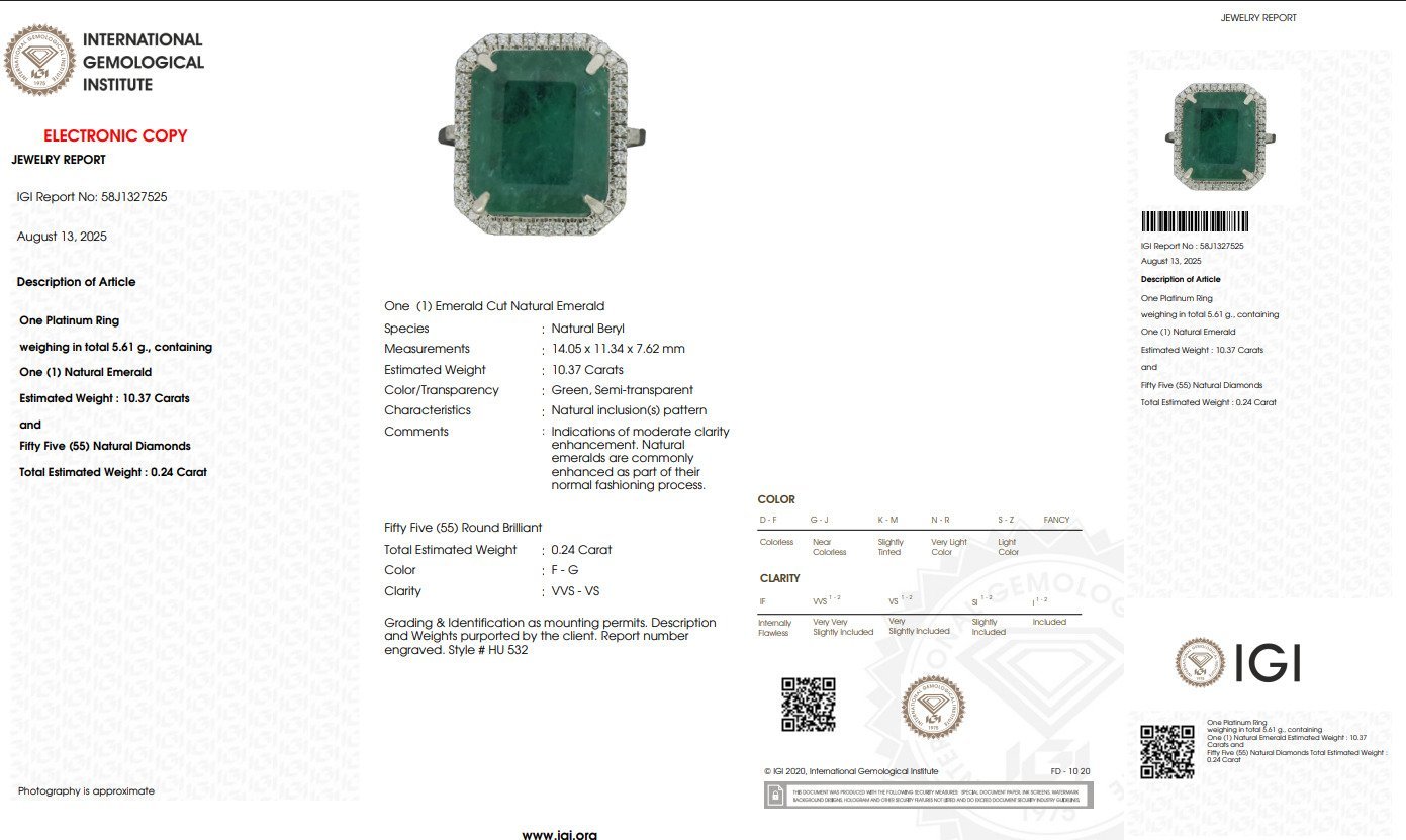 Ring Platinum - 10.61ct. tw. Emerald - Diamond