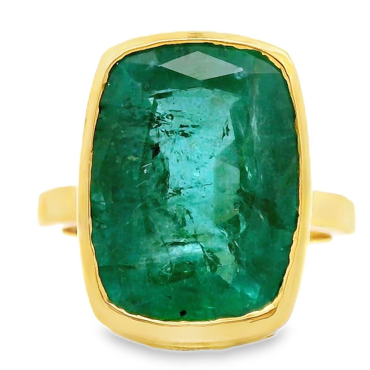 Ring - 14 kt. Yellow gold - 9.82ct. tw. Emerald - Emerald Indian Solitoire